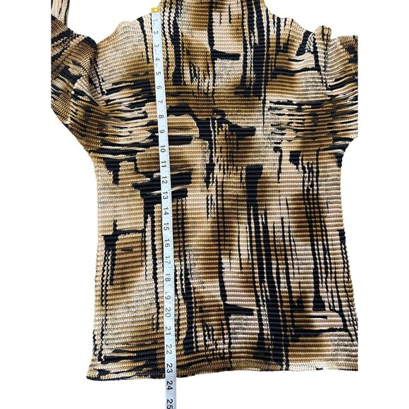 Pleated Top High-Neck Long-Sleeve Brown Black Stretch Womens Sze M - Picture 5 of 5